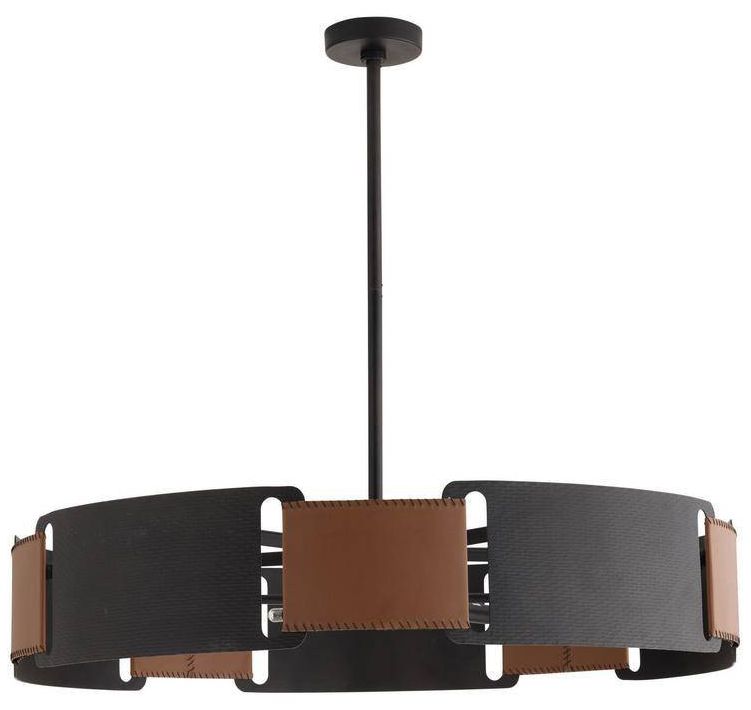 Image 4 Arteriors Ivan Leather Brown Chandelier 36.5" Blackened Iron more views