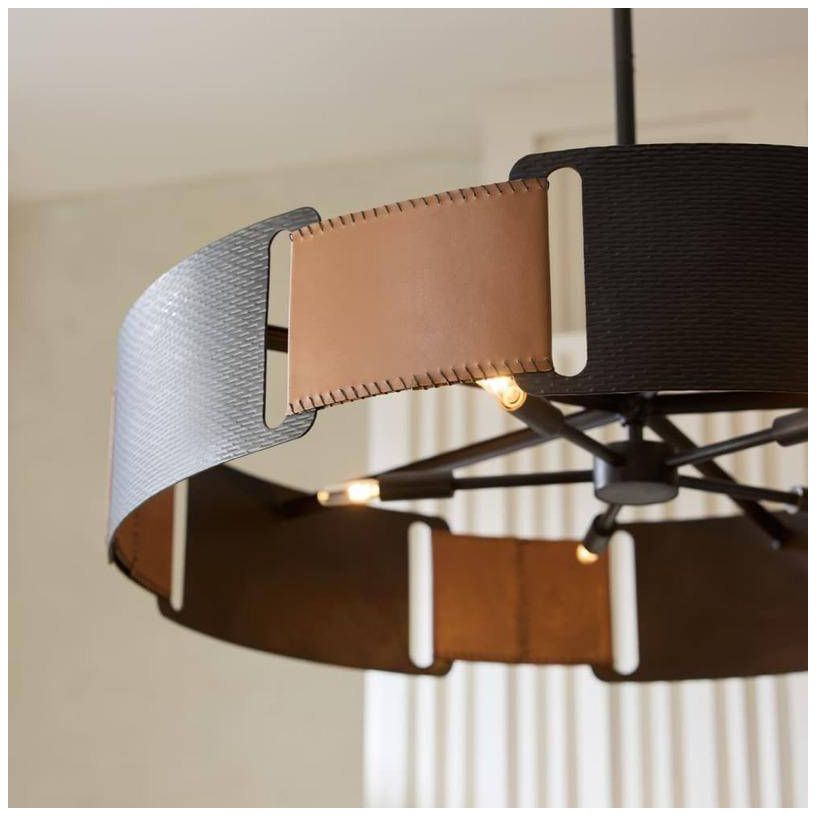 Arteriors Ivan Leather Brown Chandelier 36.5" Blackened Iron