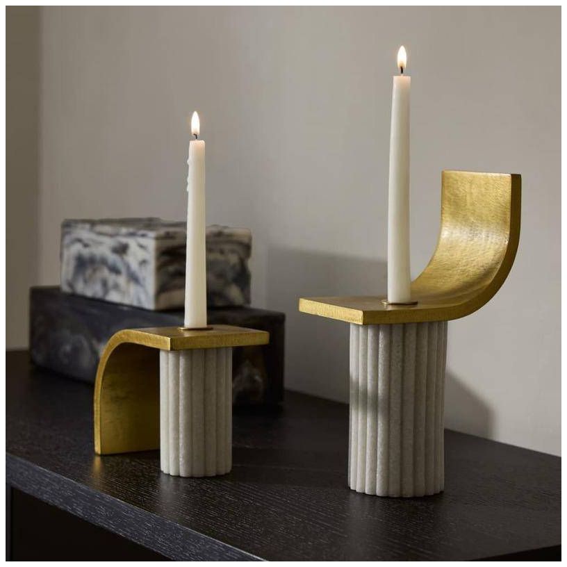 Arteriors Ivanna Ricestone Candleholders Set of 2 Ivory