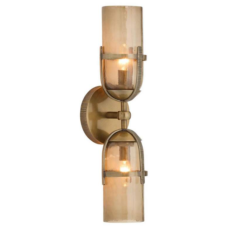Image 1 Arteriors Jacobson Hammered Smoke Glass Sconce 18" Antique Brass