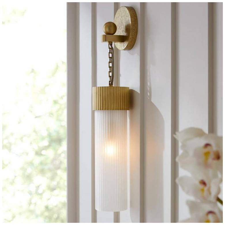 Image 1 Arteriors Jayce Frosted Glass Sconce 22" Antique Brass