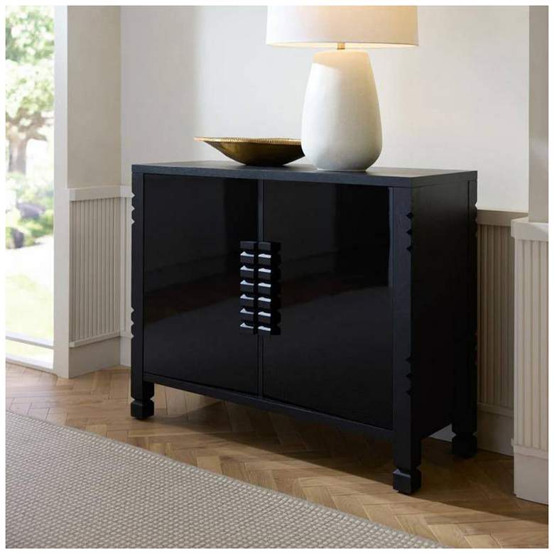 Image 1 Arteriors Jericho Cabinet Ebony Oak Veneer and High-Gloss Black Lacquer