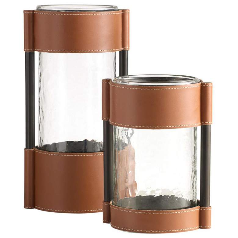 Image 1 Arteriors Joseph Leather Vases Set of 2 Brown