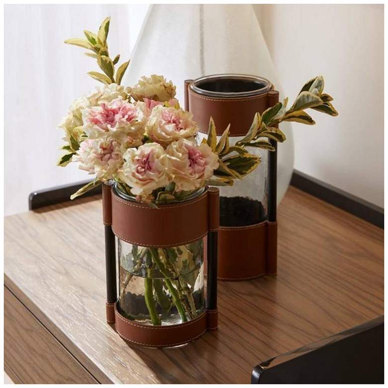 Image 1 Arteriors Joseph Leather Vases Set of 2 Brown
