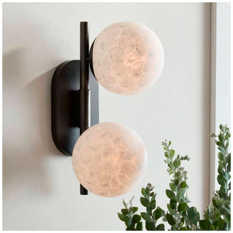 Arteriors Julie Matte White Textured Glass Sconce 14" English Bronze