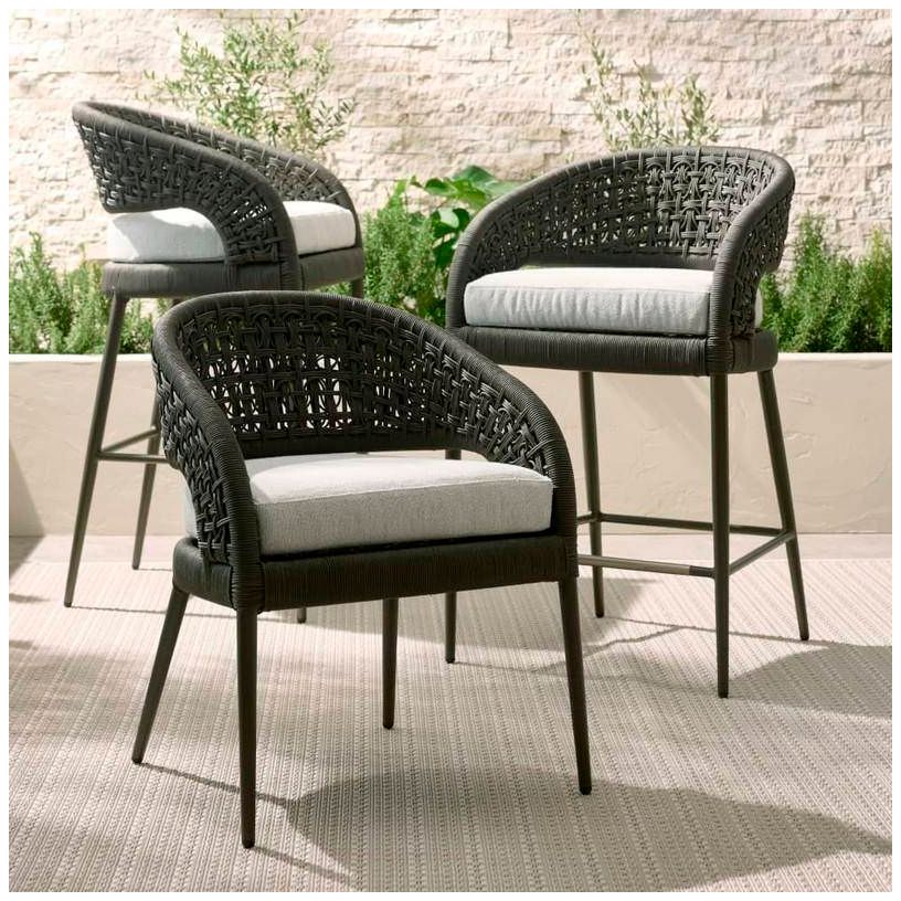Arteriors Juri Outdoor Bar Stool Charcoal Brown Synthetic Rope