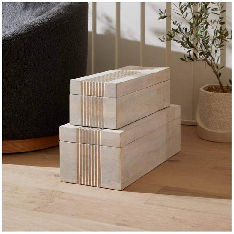 Image 1 Arteriors Kamira Wood Boxes Set of 2 Whitewash