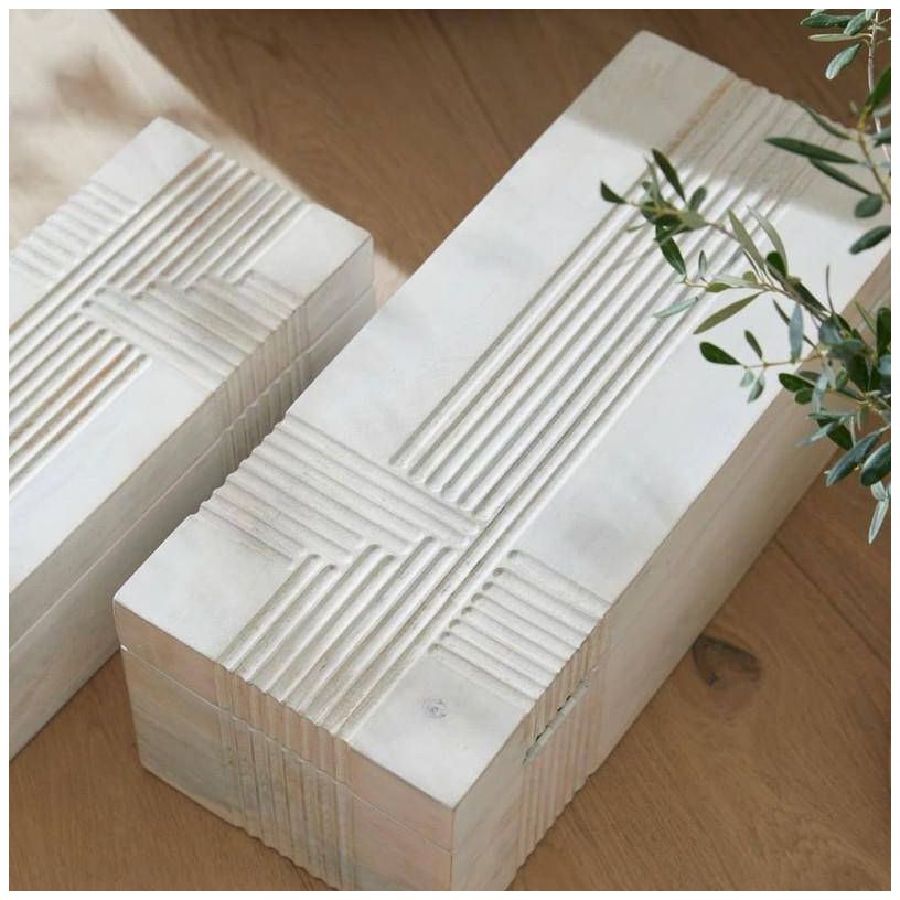 Arteriors Kamira Wood Boxes Set of 2 Whitewash
