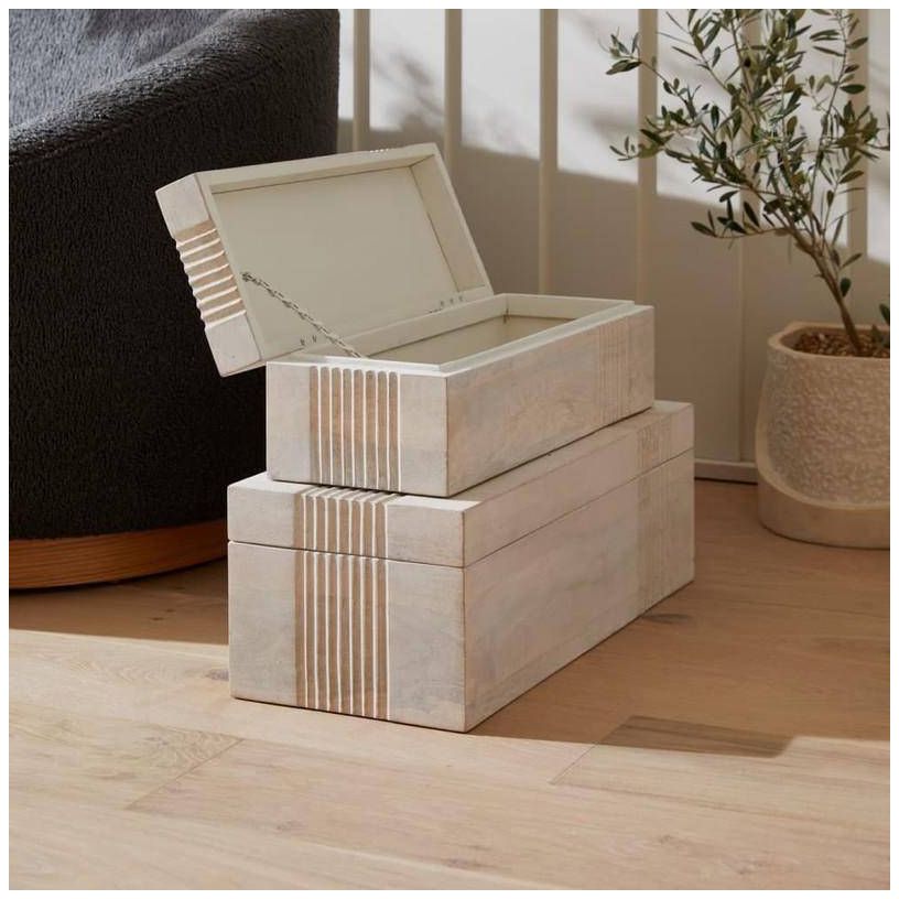 Arteriors Kamira Wood Boxes Set of 2 Whitewash