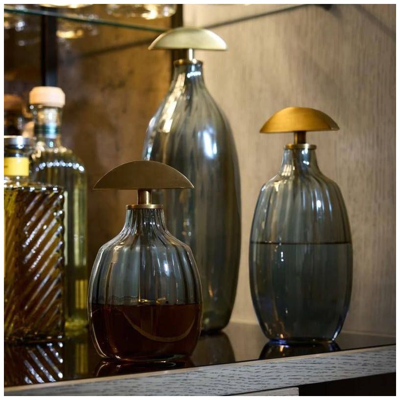 Arteriors Karis Glass Decanters Set of 3 Blue Smoke Luster