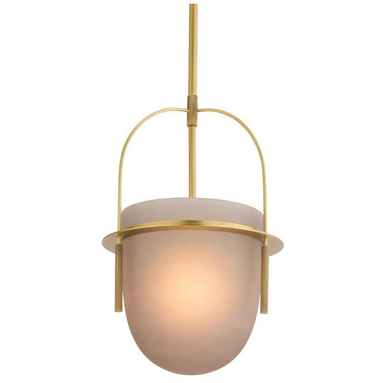 Image 1 Arteriors Kathleen Frosted Smoke Glass Pendant 13" Antique Brass