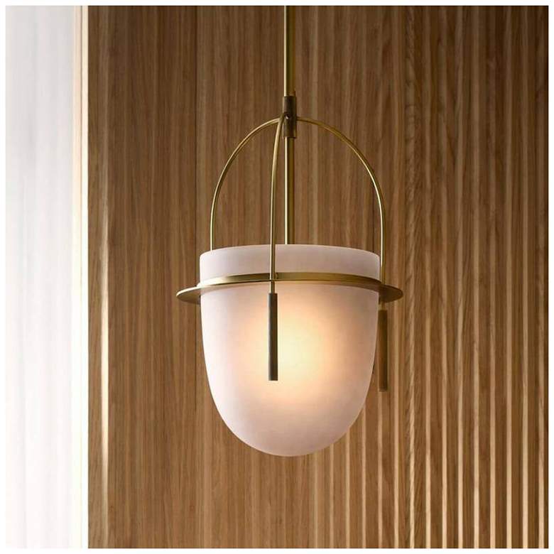 Image 1 Arteriors Kathleen Frosted Smoke Glass Pendant 13" Antique Brass