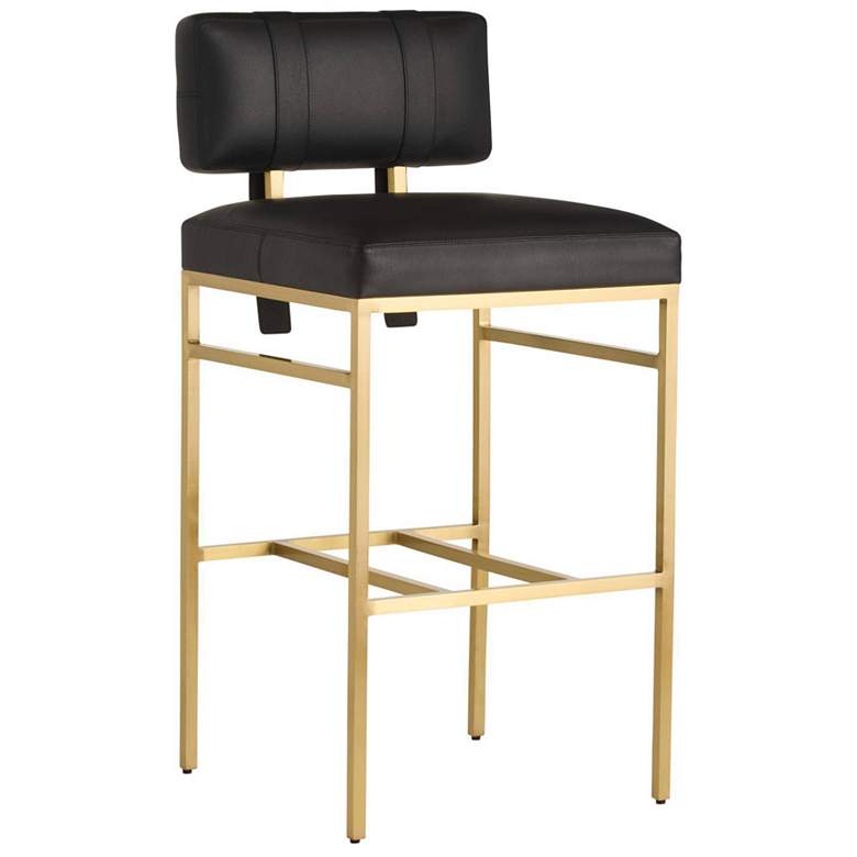 Image 1 Arteriors Laney Aniline Leather Bar Stool Black