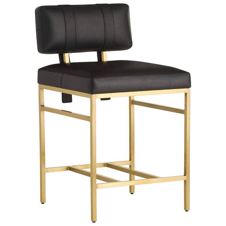 Image 1 Arteriors Laney Aniline Leather Counter Stool Black