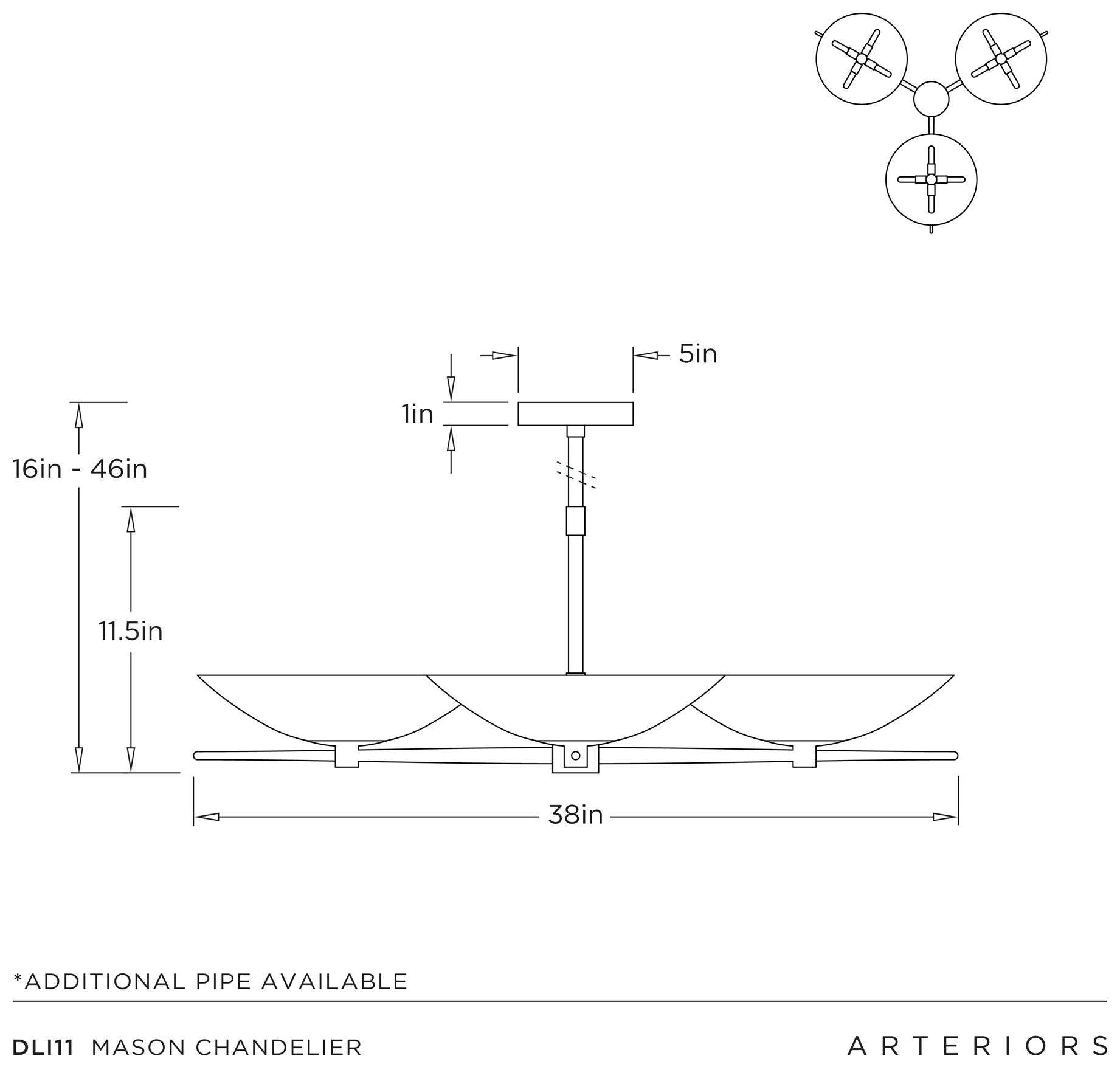 Arteriors Mason Iron Chandelier 38" Natural Iron