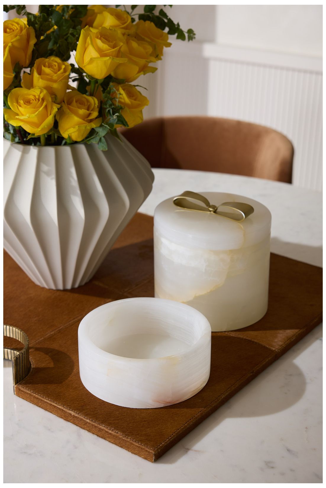 Arteriors Monet Small Onyx Container White Onyx