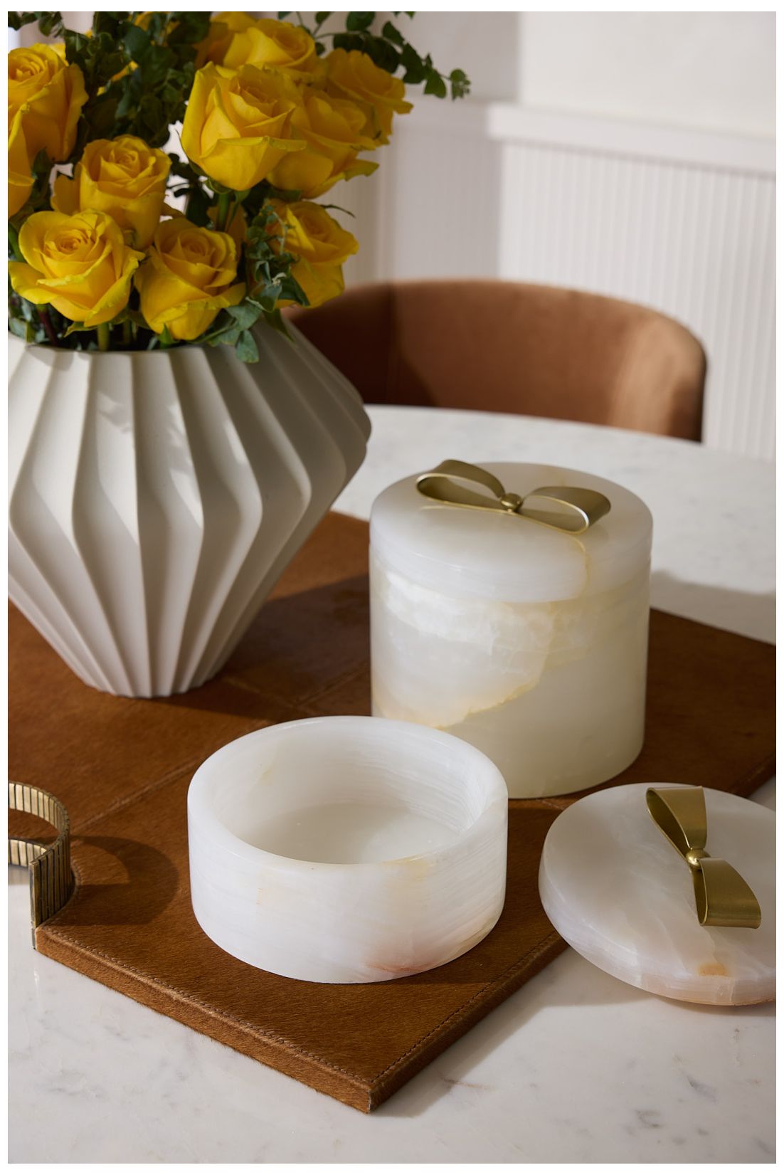 Arteriors Monet Small Onyx Container White Onyx