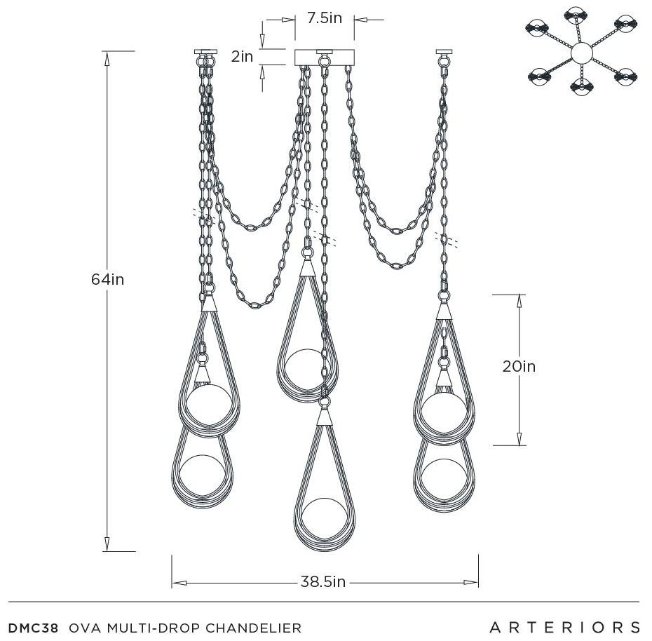Arteriors Ova Multi Drop Chandelier 38.5" Antique Brass