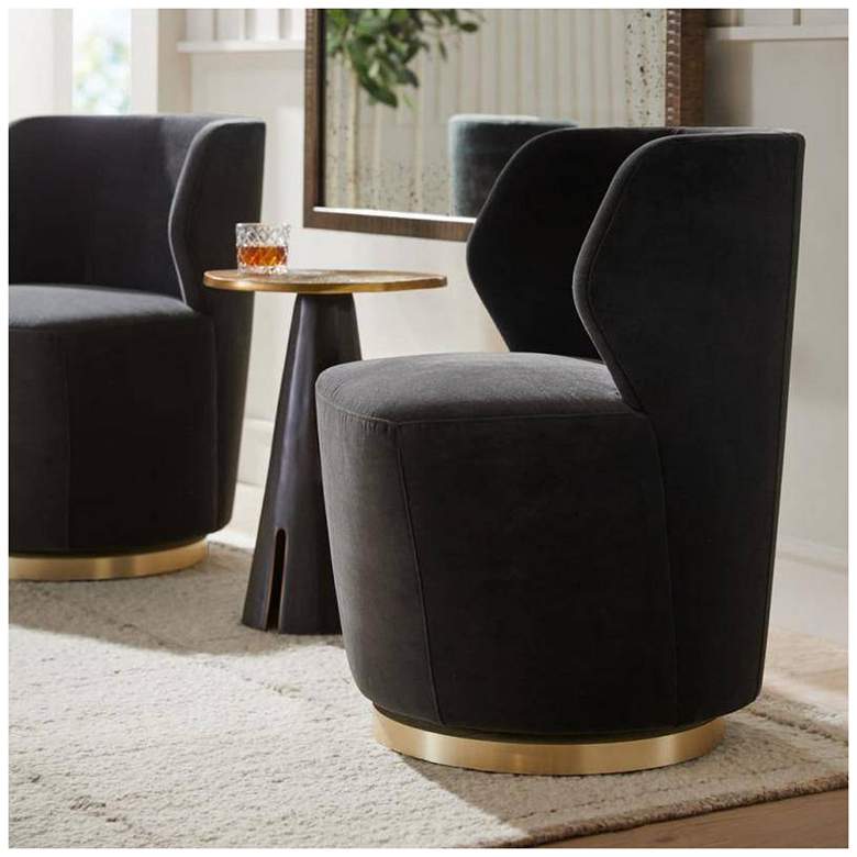 Image 1 Arteriors Poppy Chair Midnight Grey Performance Velvet Midnight Grey