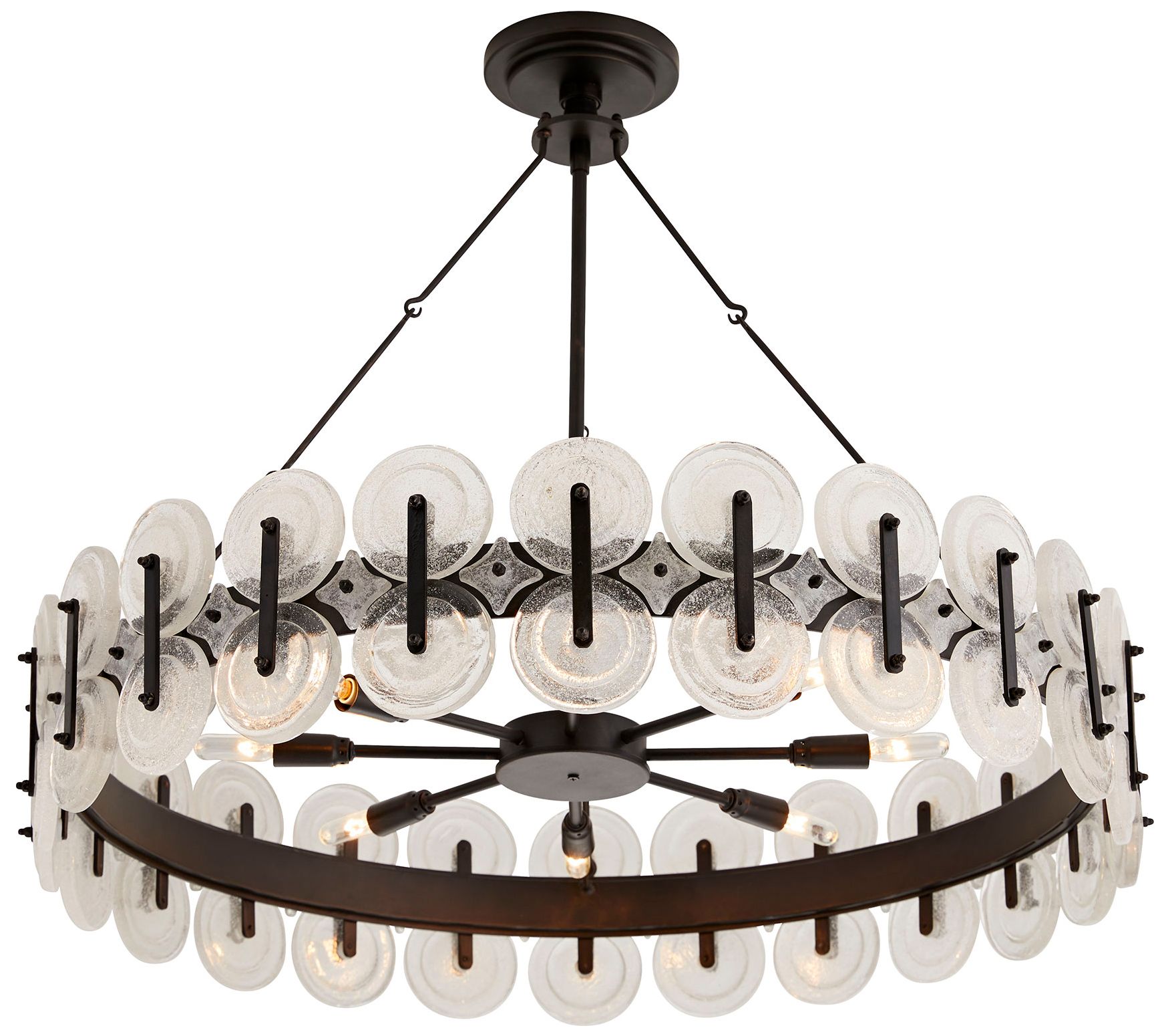 Image 4 ARTERIORS Rondelle Chandelier Blackened Iron, Clear Seedy Glass more views