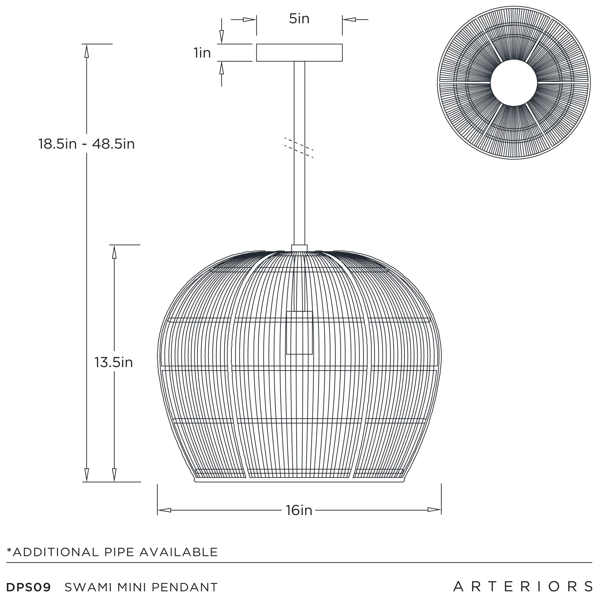 Arteriors Swami Mini Pendant 16" Natural and Black