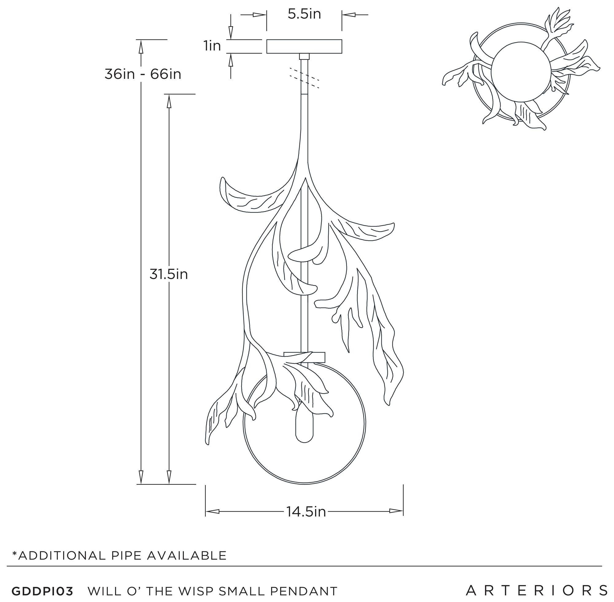 Arteriors Will O' the Wisp Small Pendant 14.5" Bronze