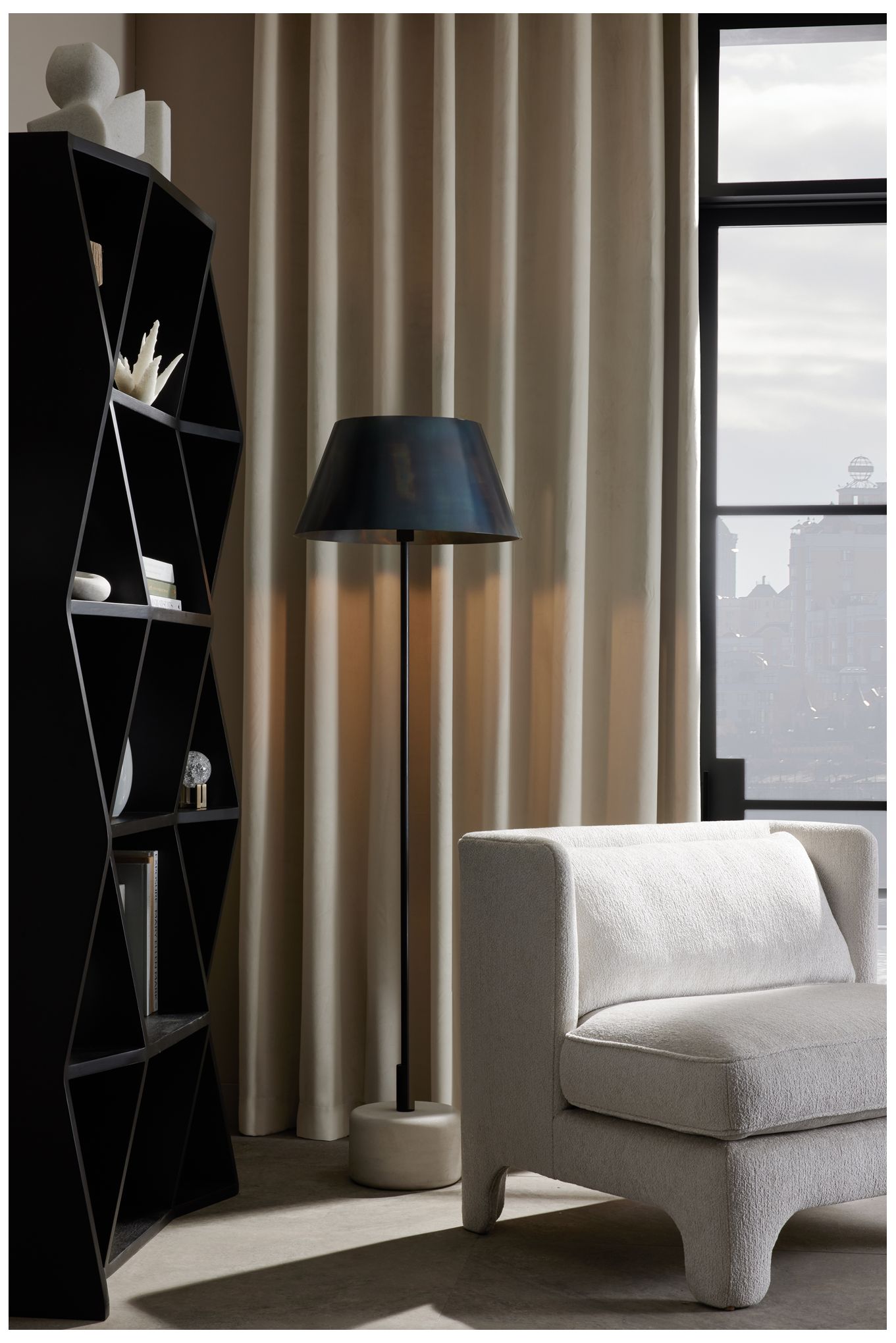 Arteriors Xena 66 1/2" White Marble and Burt Iron Modern Floor Lamp