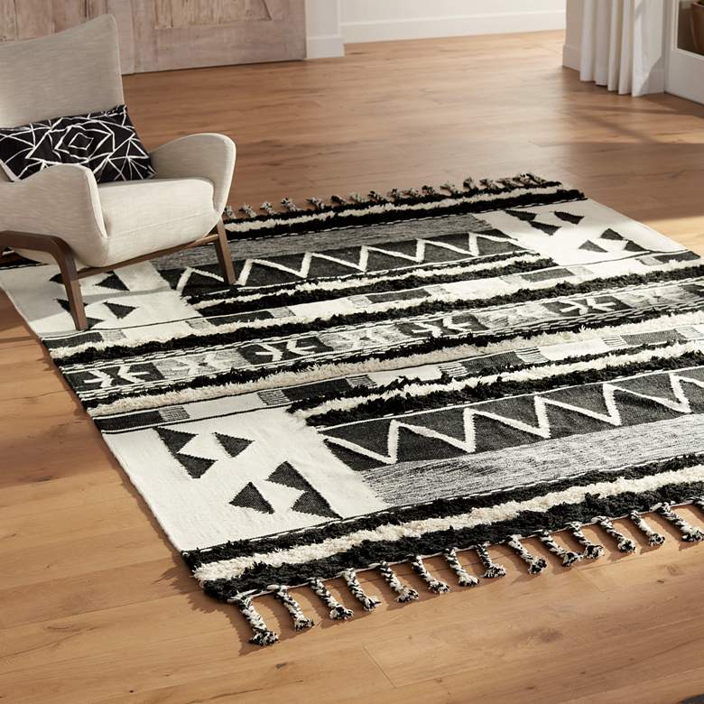 Image 1 Artesia Kilim Shag 2'x3' Ivory and Black Area Rug
