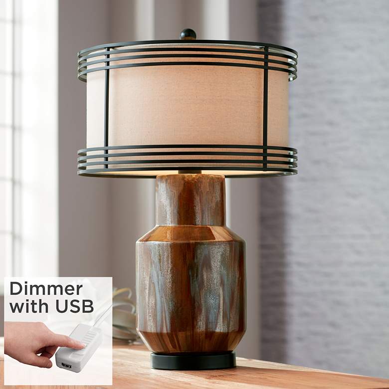 Image 1 Arthur Copper Ceramic Double Shade Table Lamp With USB Dimmer