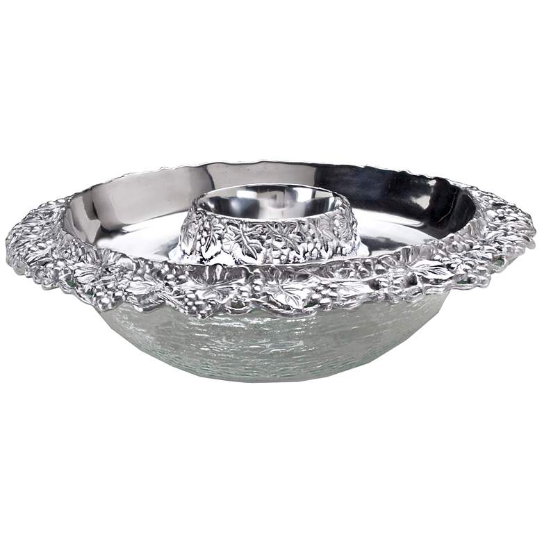 Image 1 Arthur Court Grape Silver Appetizer Tray with Glass Bowl