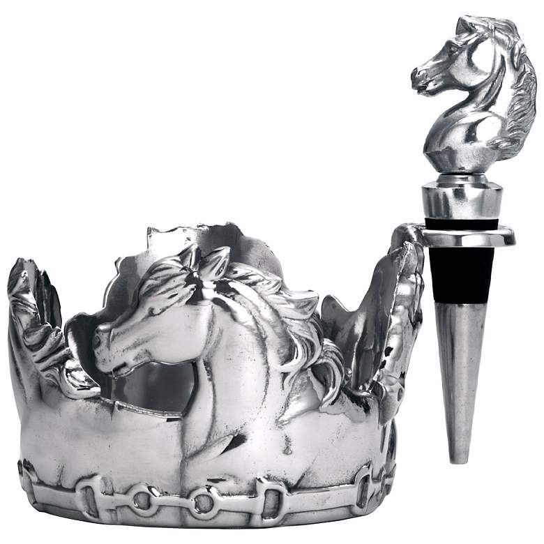 Image 1 Arthur Court Horse Wine Caddy and Stopper Set