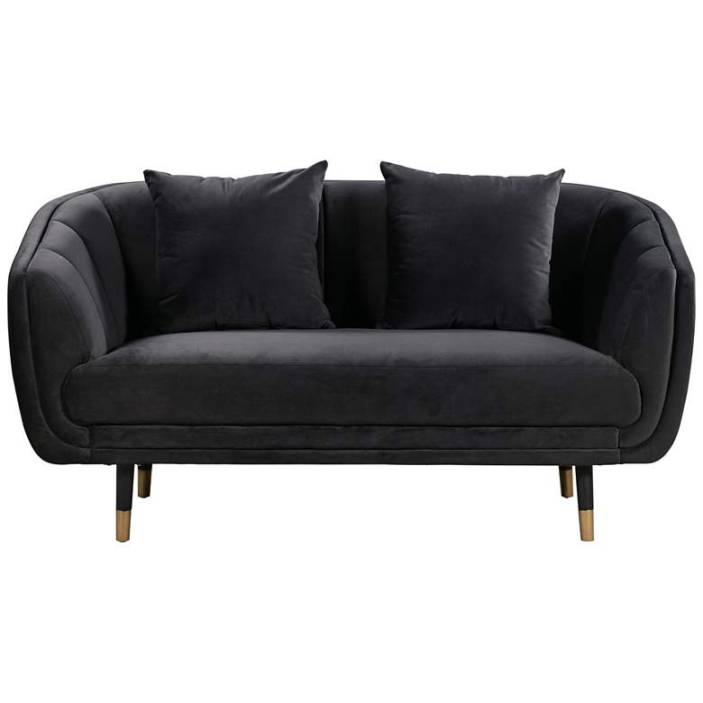 Image 1 Arti 68" Wide Gray Velvet Channel Tufted Loveseat