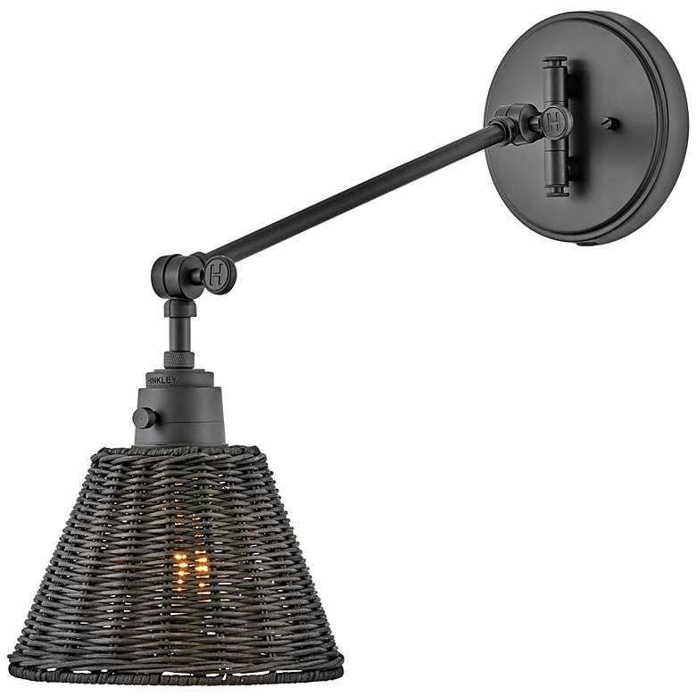 Image 3 Arti Black Plug-In Swing Arm Wall Lamp with Rattan Shade more views