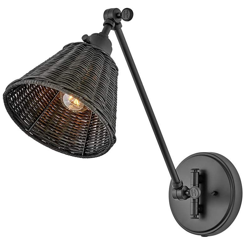 Image 4 Arti Black Plug-In Swing Arm Wall Lamp with Rattan Shade more views