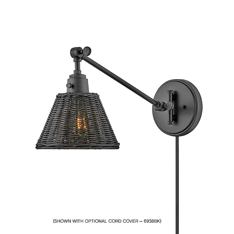 Image 5 Arti Black Plug-In Swing Arm Wall Lamp with Rattan Shade more views