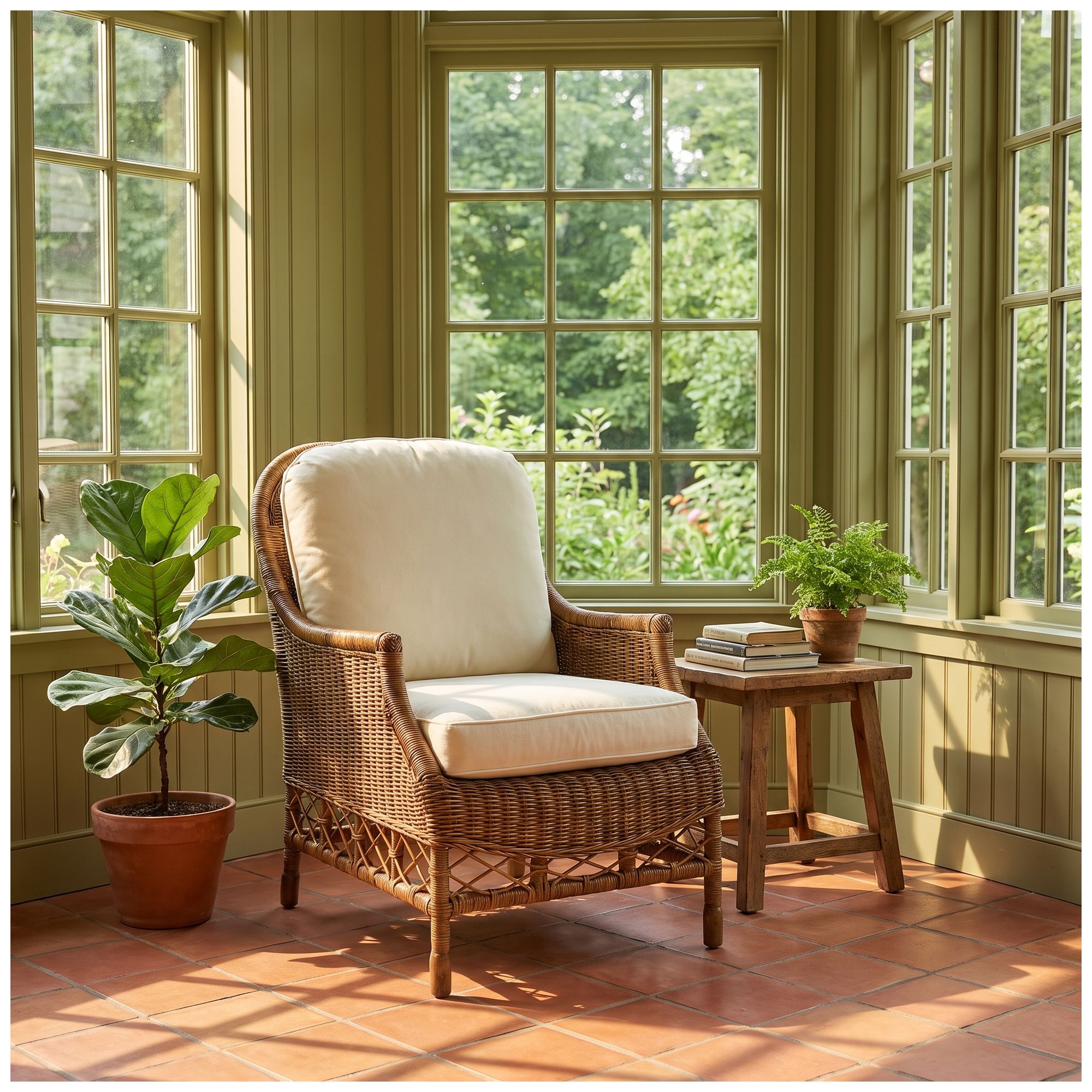 Image 2 Artisan Rattan Accent Chair with Cream Upholstered Cushions more views