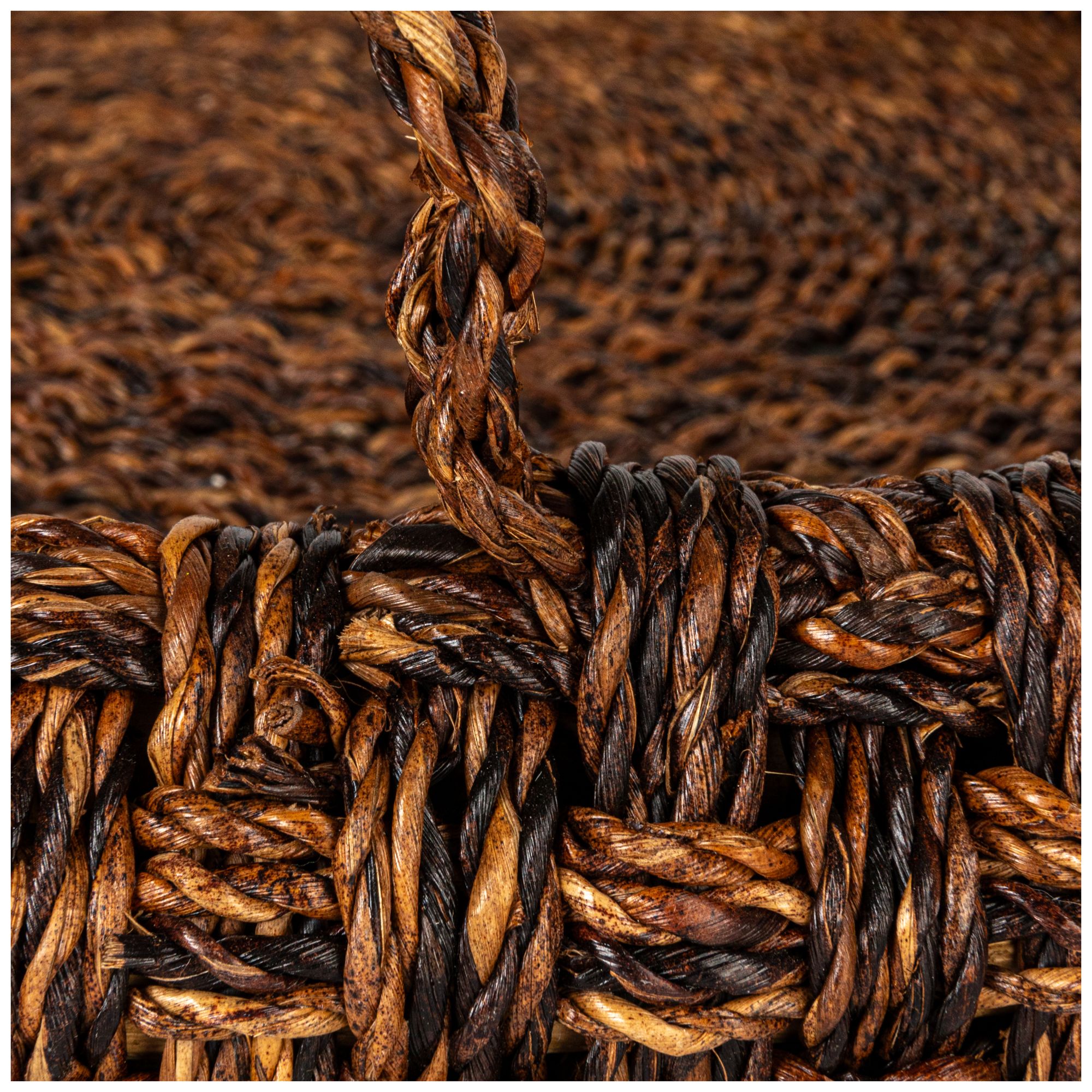 Artisanal Bankuan Braided Tray with Handles, Dark Brown