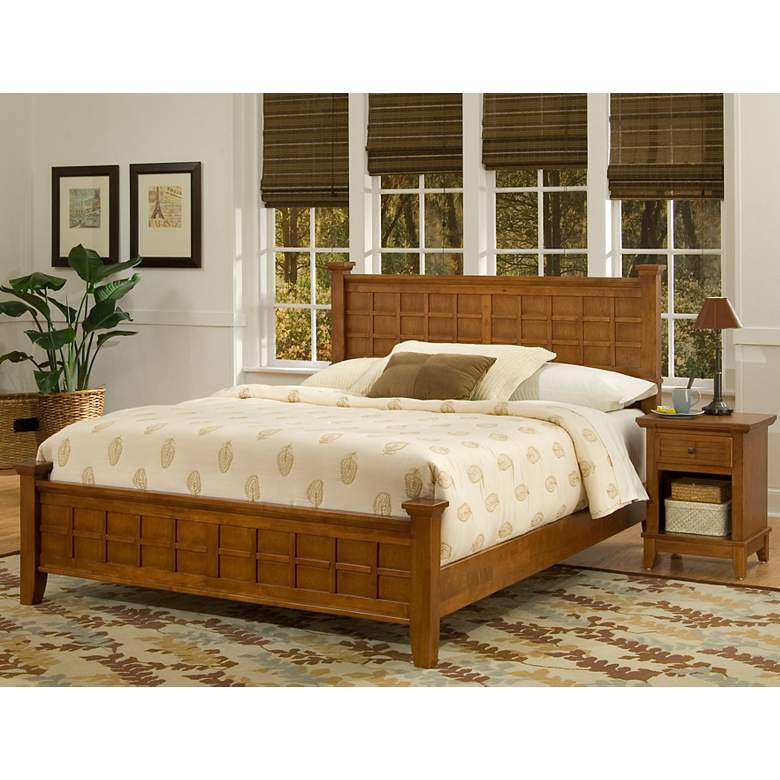 Image 1 Arts and Crafts Cottage Oak Queen Bed and Night Stand Set