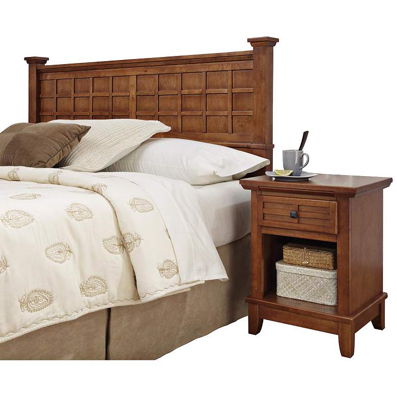 Image 1 Arts and Crafts Oak Queen Headboard and Night Stand Set