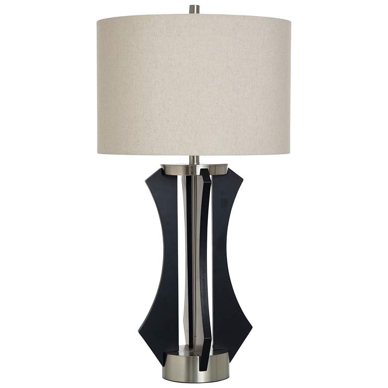 Image 1 Arturo 23.75" High Black And Silver Wooden Table Lamp With Beige Shade