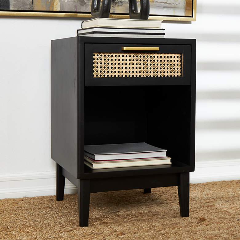 Image 1 Aruba 18 inch Wide Black Wood 1-Drawer 1-Shelf Accent Table