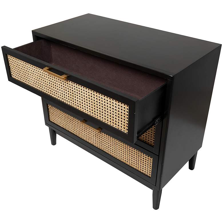 Image 5 Aruba 35 1/2"W Black Wood Tan Cane 3-Drawer Storage Cabinet more views