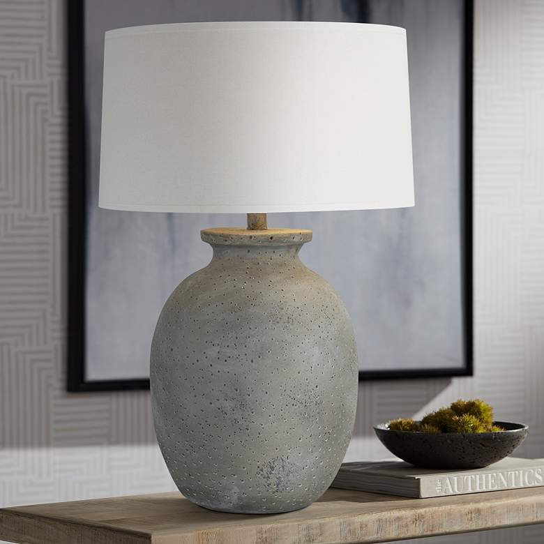 Image 1 Arvey 30 inch Concrete Stone Hydrocal Pot Rustic Table Lamp