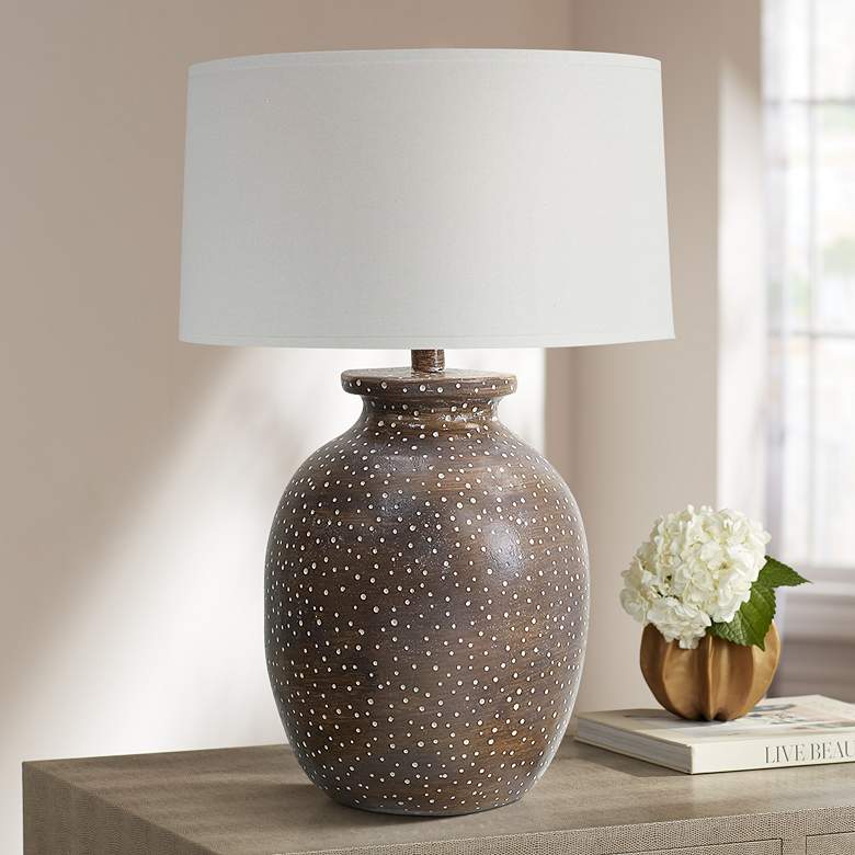 Image 1 Arvey Brown Hydrocal Pot Table Lamp