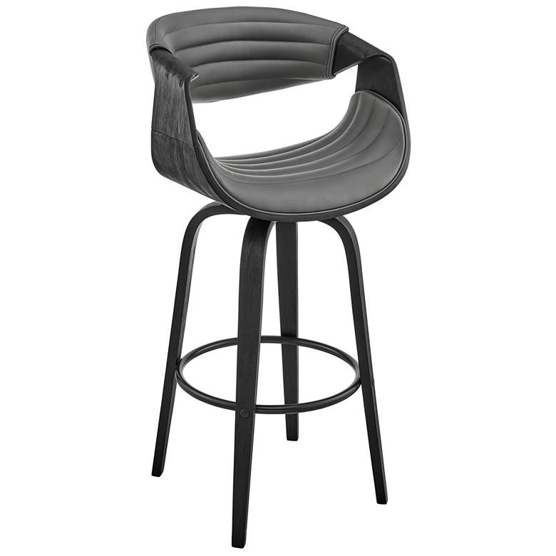 Image 1 Arya 26 in. Swivel Barstool in Matte Black Finish with Gray Faux Leather