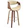 Arya 26 in. Swivel Barstool in Walnut Finish with Cream Faux Leather