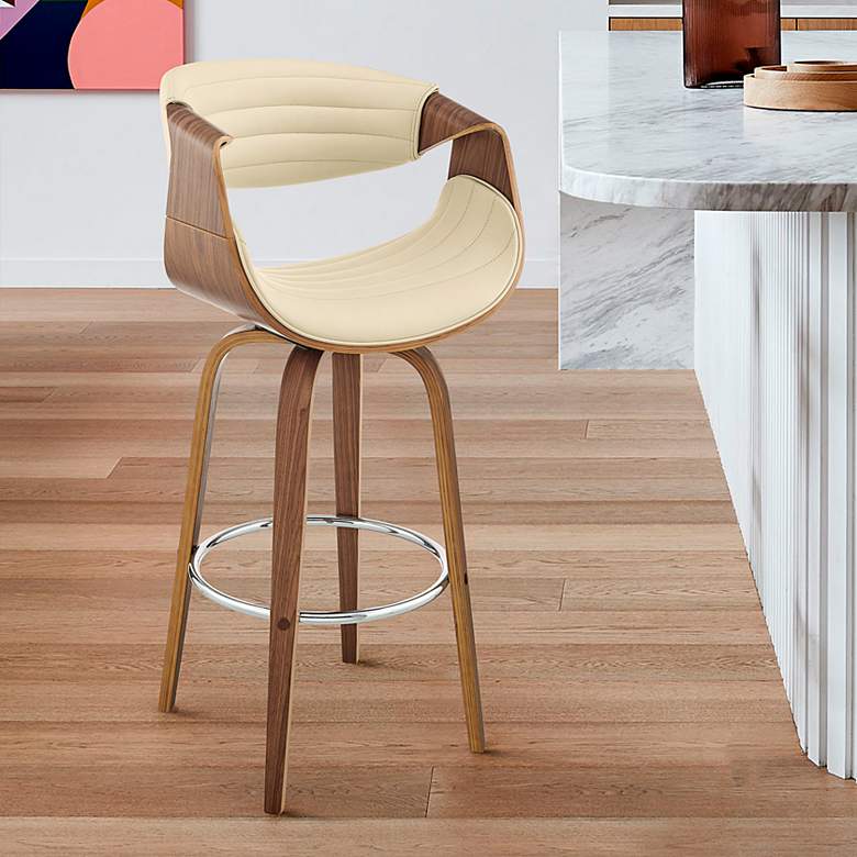 Image 1 Arya 26 in. Swivel Barstool in Walnut Finish with Cream Faux Leather