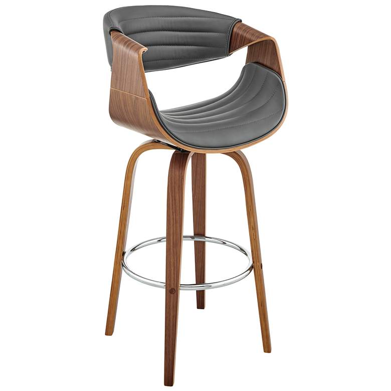 Image 1 Arya 30 in. Swivel Barstool in Walnut Finish with Gray Faux Leather