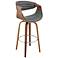 Arya 30 in. Swivel Barstool in Walnut Finish with Gray Faux Leather