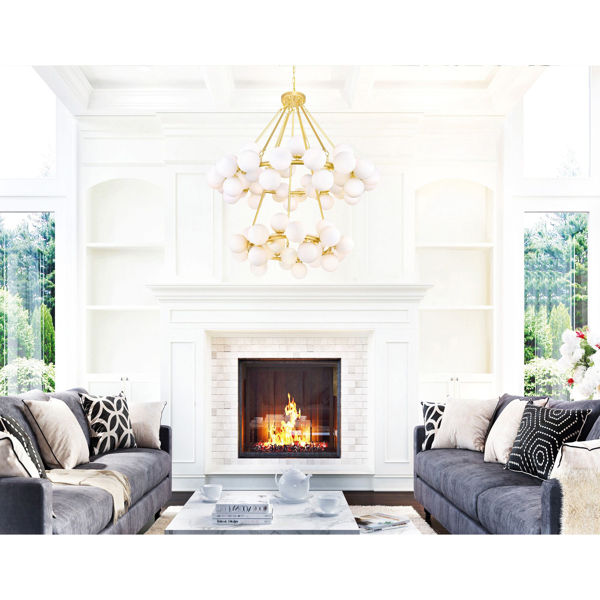 Arya 70 Light Satin Gold Chandelier in scene